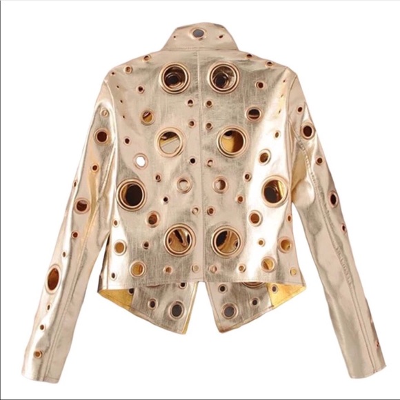 Metallic Vegan Leather Grommet Jacket - Picture 7 of 8
